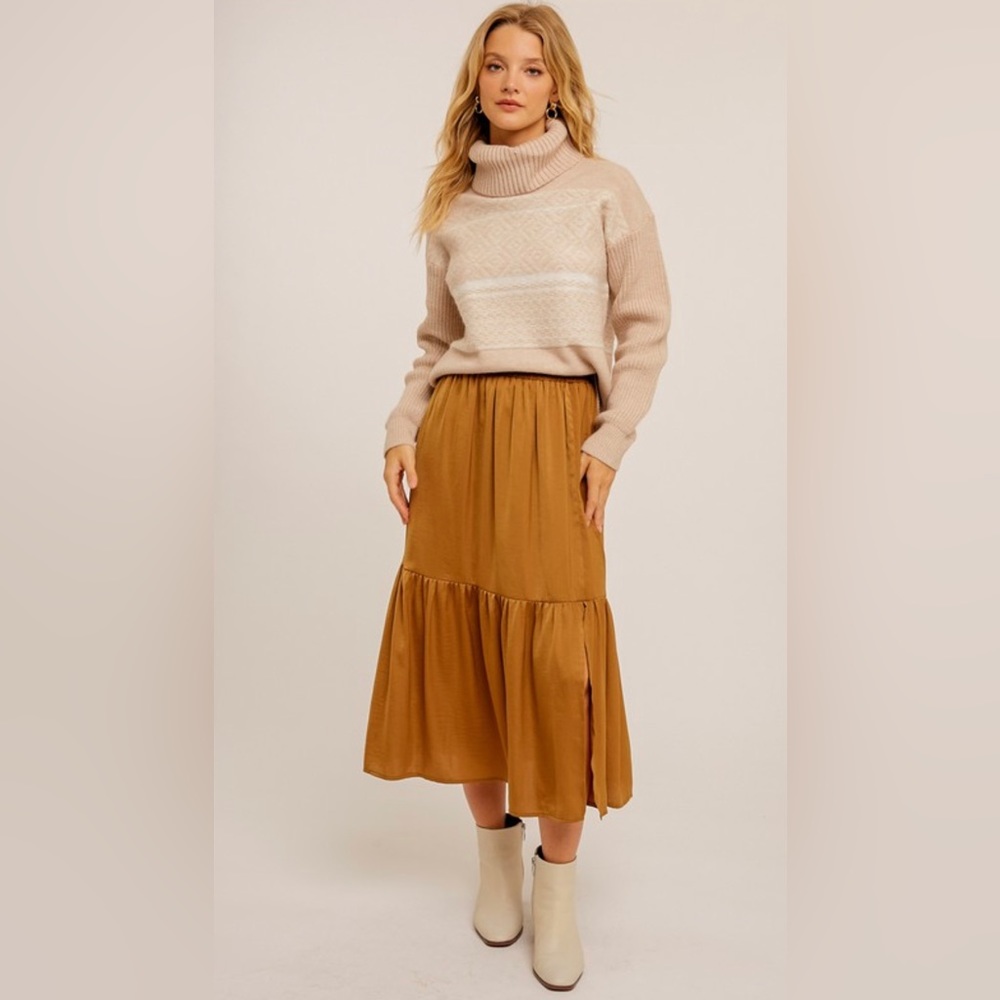 Hailey Ethnic Turtleneck Sweater In Pale Pink